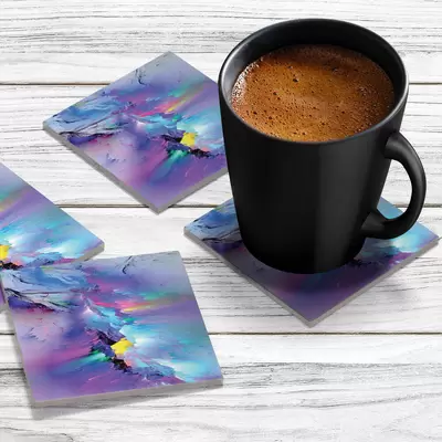 4 x Acrylic Coaster in Rainbow Rain Mountain