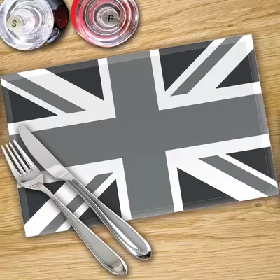 Glass Placemats x 4 In Grey Union Jack