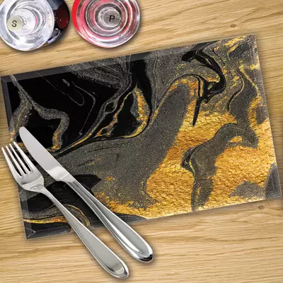 Glass Placemats x 4 In Black Gold