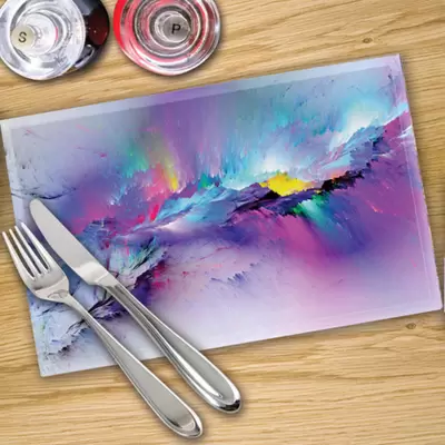 Glass Placemats x 4 In Rainbow Rain Mountain