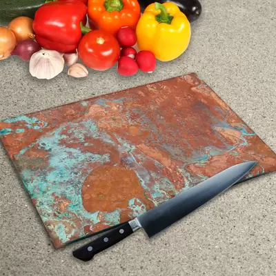 Glass Chopping Board - Worktop Saver In Aged Copper