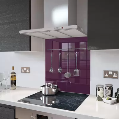 Deep Purple with Utensil Rail - Glass Splashback - 70cm Wide x 75cm High