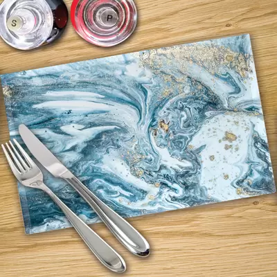 Digital Print Placemat x 4 - Liquid Aqua