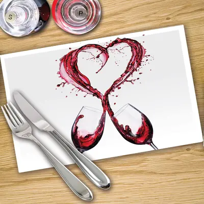 Digital Print Placemat x 4 - Wine Splash Heart