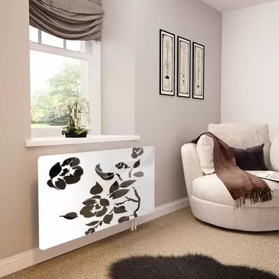 Glass Radiator Cover in White Floral - Extra Large