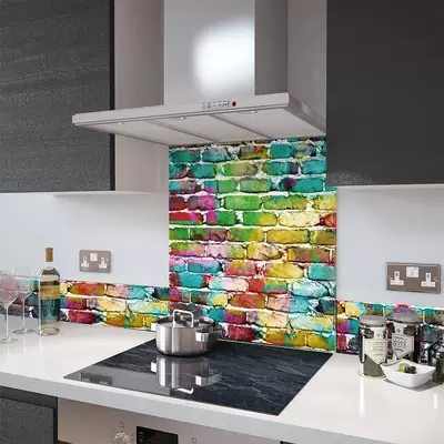 Digital Print Glass Upstand Rainbow Brick Wall 100cm Wide x 14cm High