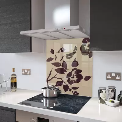 Cappuccino Floral - Chocolate Flower Glass Splashback - 70cm Wide x 75cm High
