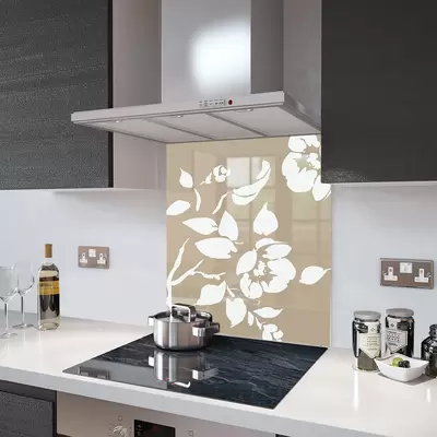 Cappuccino Floral - White Flower Glass Splashback - 90cm Wide x 60cm High