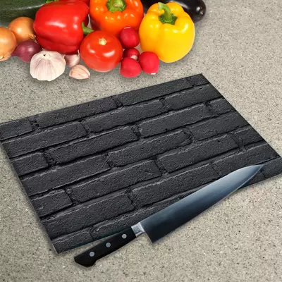 Glass Chopping Board - Worktop Saver In Black Brick