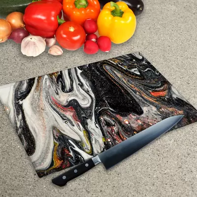 Glass Chopping Board - Worktop Saver In Liquid Black