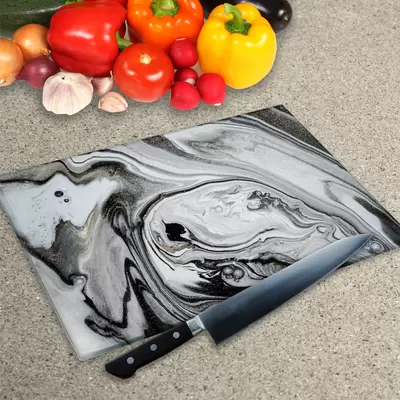 Glass Chopping Board - Worktop Saver In Liquid Silver