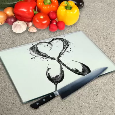 Glass Chopping Board - Worktop Saver In Wine Splash Heart BW