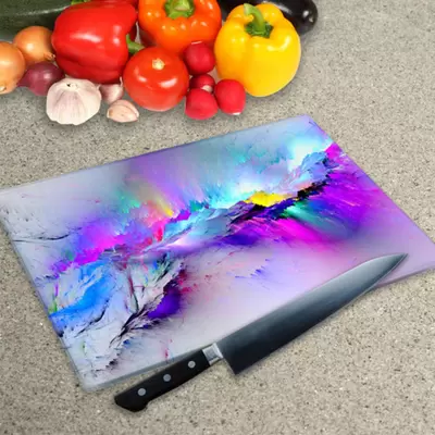 Glass Chopping Board - Worktop Saver In Rainbow Rain Mountain