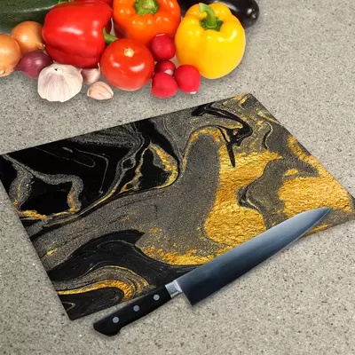 Glass Chopping Board - Worktop Saver In Black Gold