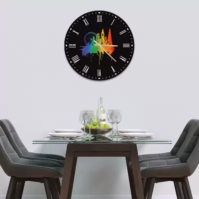 Glass Clock in 'Pride' London on Black - 30cm Wide
