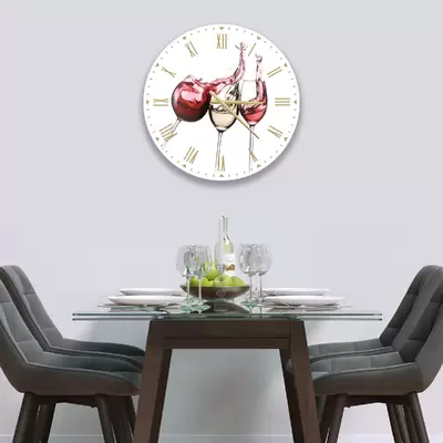 Glass Clock in 3 Glasses Of Wine On White - 50cm Wide