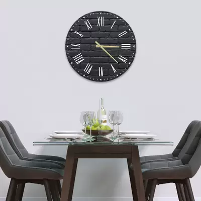 Glass Clock in Black Brick - 30cm Wide