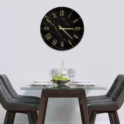 Glass Clock in Black Gold Veins - 50cm Wide