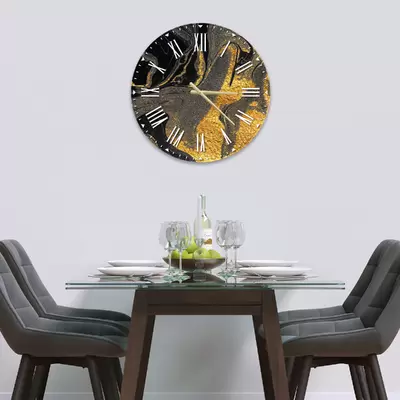 Glass Clock in Black Gold - 30cm Wide