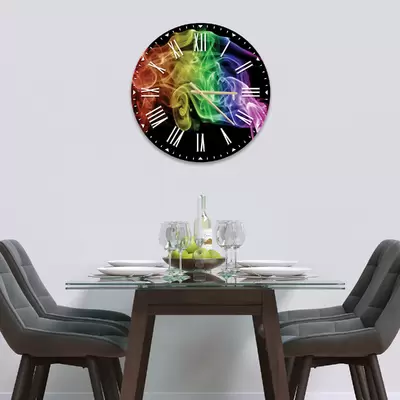 Glass Clock in Black Rainbow Smoke - 30cm Wide
