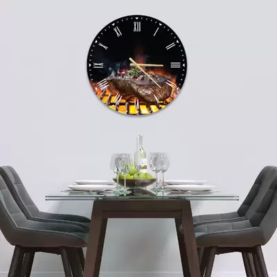 Glass Clock in Char-grilled Steak - 30cm Wide