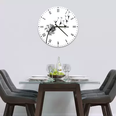 Glass Clock in Dandelion Ballerinas On White - 30cm Wide