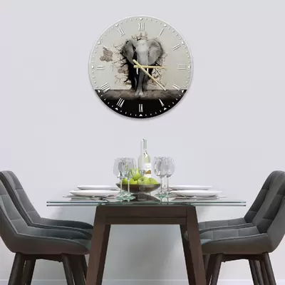 Glass Clock in Elephant - 50cm Wide