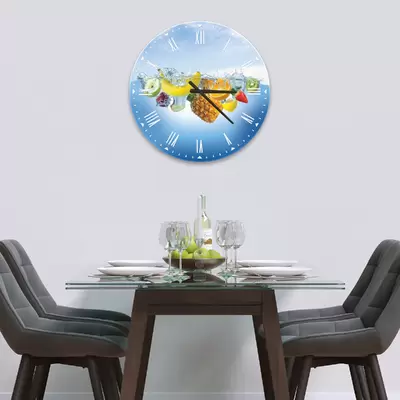 Glass Clock in Fresh Fruit In Water - 50cm Wide