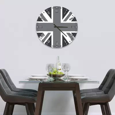 Glass Clock in Grey Union Jack - 50cm Wide