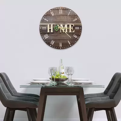 Glass Clock in Home and Green Heart - 30cm Wide