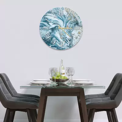 Glass Clock in Liquid Aqua - 30cm Wide