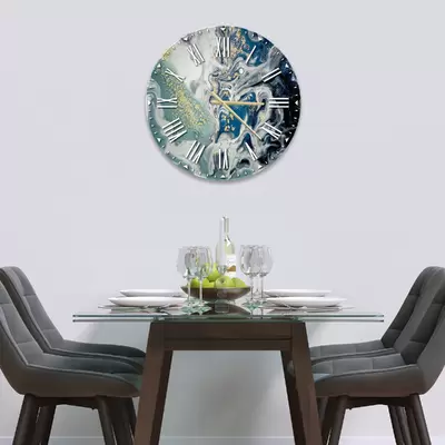 Glass Clock in Liquid Ocean - 50cm Wide