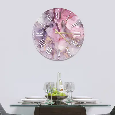 Glass Clock in Liquid Pink Marble - 30cm Wide