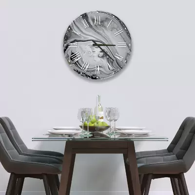 Glass Clock in Liquid Silver - 50cm Wide