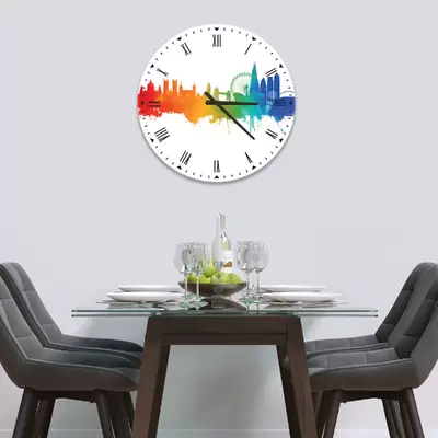 Glass Clock in London Fusion on White - 30cm Wide