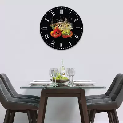 Glass Clock in Peppers In Water - 30cm Wide