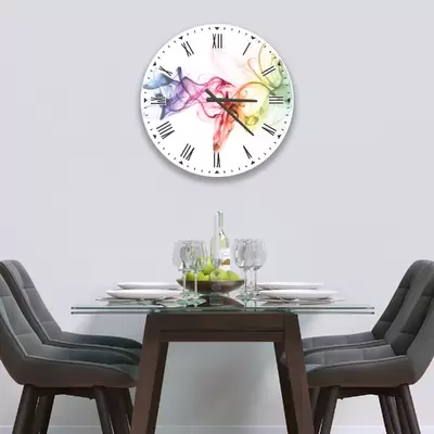 Glass Clock in Rainbow Smoke on White - 50cm Wide