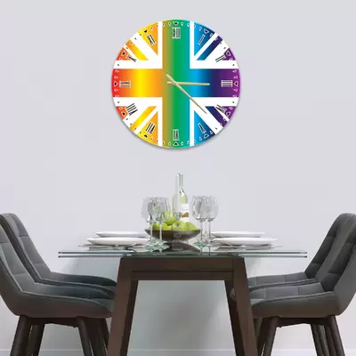 Glass Clock in Rainbow Union Jack - 50cm Wide