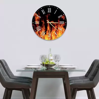 Glass Clock in Real Flames - 30cm Wide