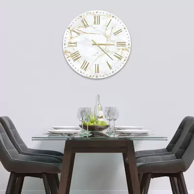 Glass Clock in White Gold Veins - 70cm Wide