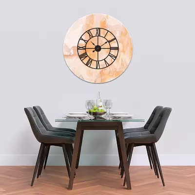 Glass Clock With Skeleton Frame in Beige Italian Marble - 70cm Wide
