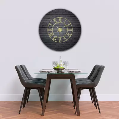 Glass Clock With Skeleton Frame in Black Brick - 100cm Wide