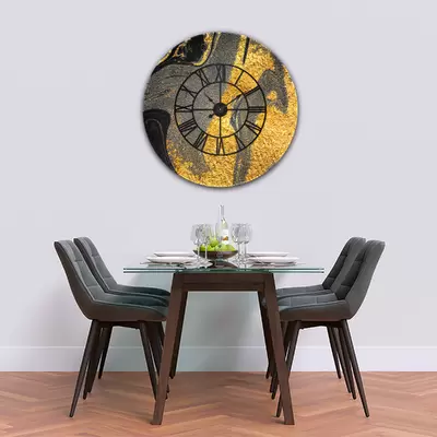 Glass Clock With Skeleton Frame in Black Gold - 100cm Wide