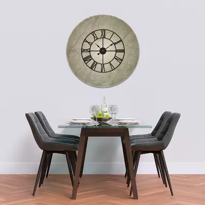 Glass Clock With Skeleton Frame in Brown Marble - 100cm Wide