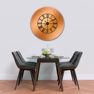Glass Clock With Skeleton Frame in Brushed Copper - 90cm Wide