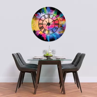 Glass Clock With Skeleton Frame in Colour Fusion on Black - 70cm Wide