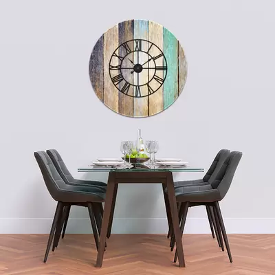 Glass Clock With Skeleton Frame in Colour Wood - 80cm Wide