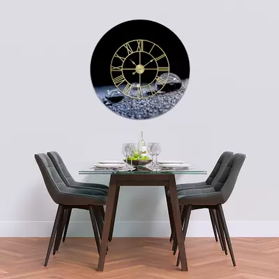 Glass Clock With Skeleton Frame in Deep Space Droplets - 70cm Wide