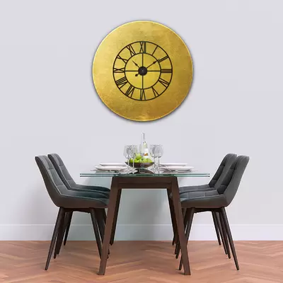 Glass Clock With Skeleton Frame in Gold Leaf - 100cm Wide