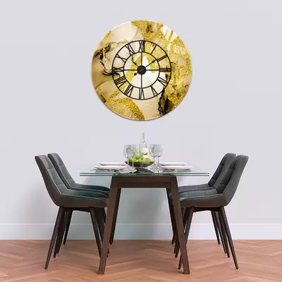 Glass Clock With Skeleton Frame in Gold Sands - 60cm Wide